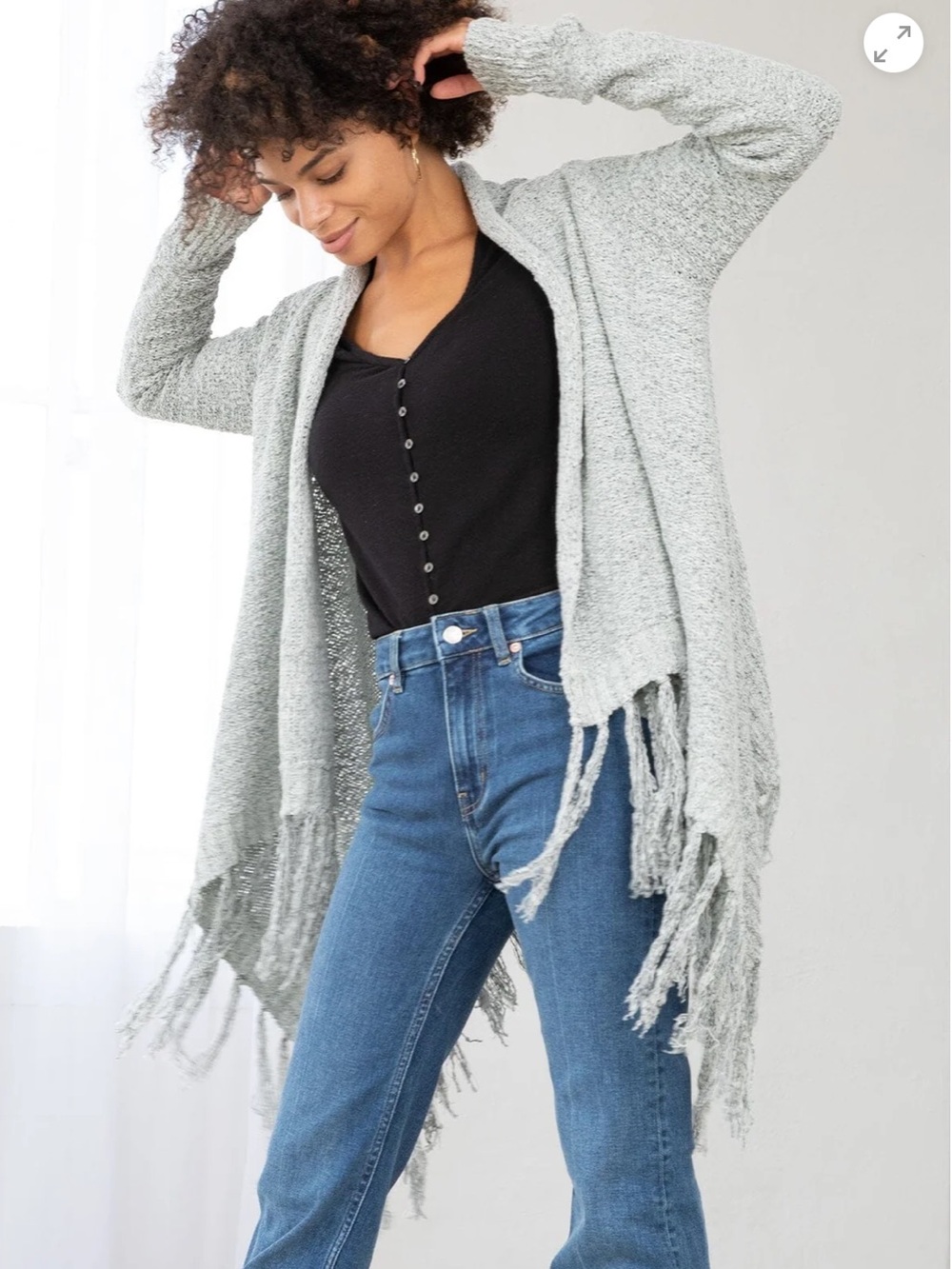 YF&B NWT Oversized Fringe Hem Long Sleeve POCKETS 100% Cotton Cardiga